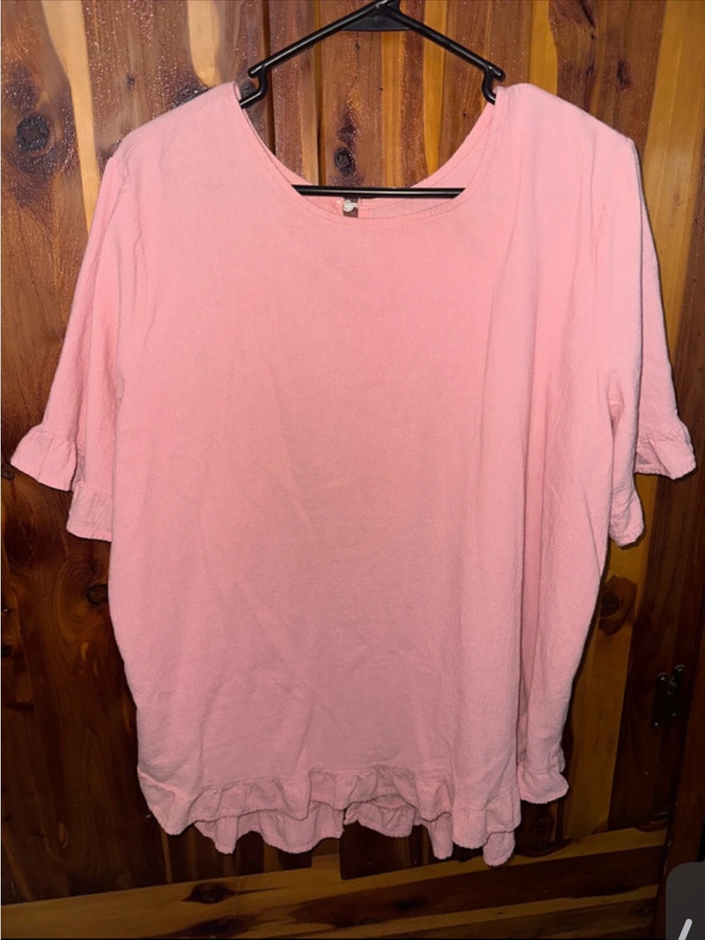 Women's Pink Ruffle-Hem Short Sleeve Top
